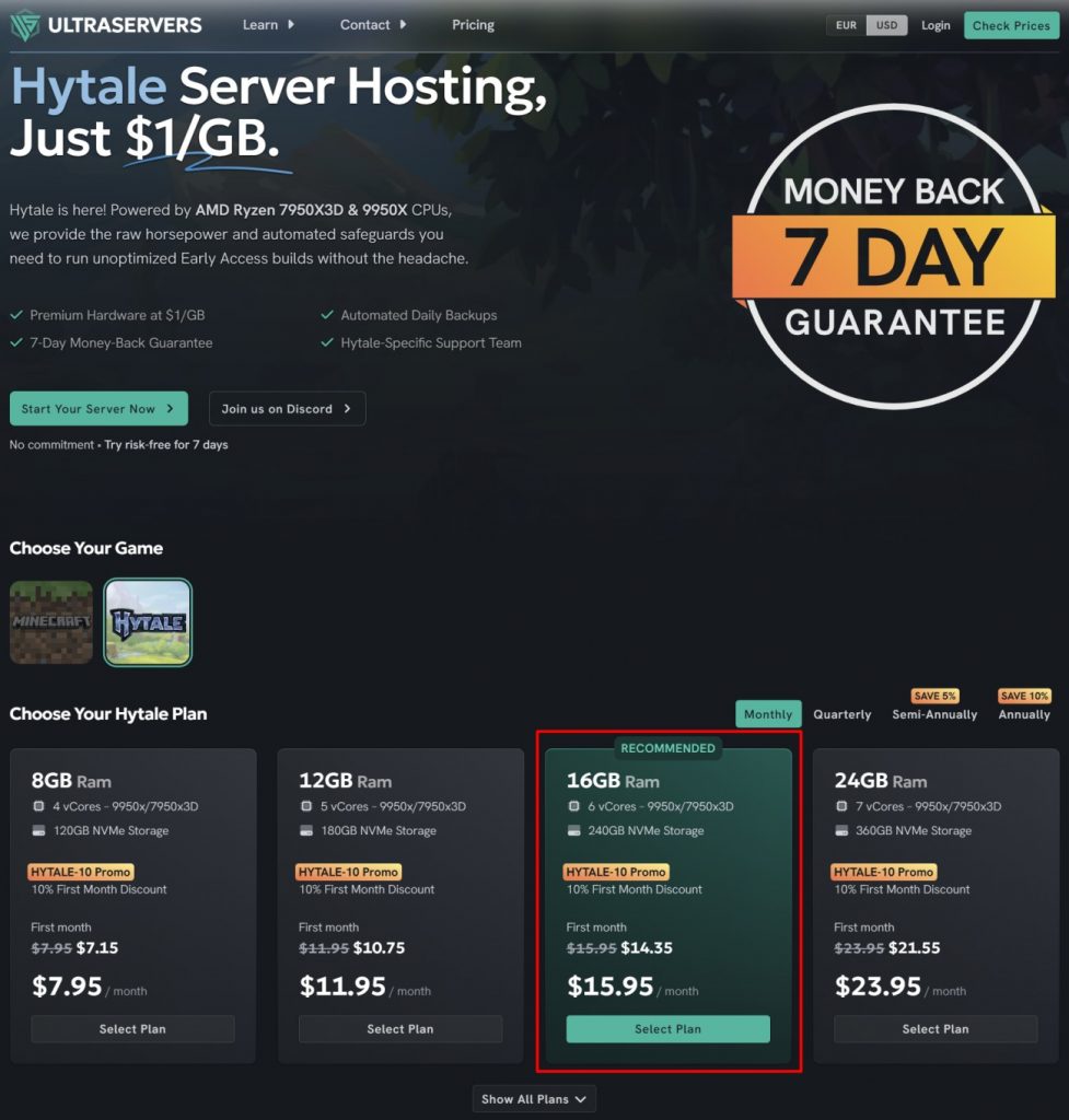 buying ultraservers Hytale plan