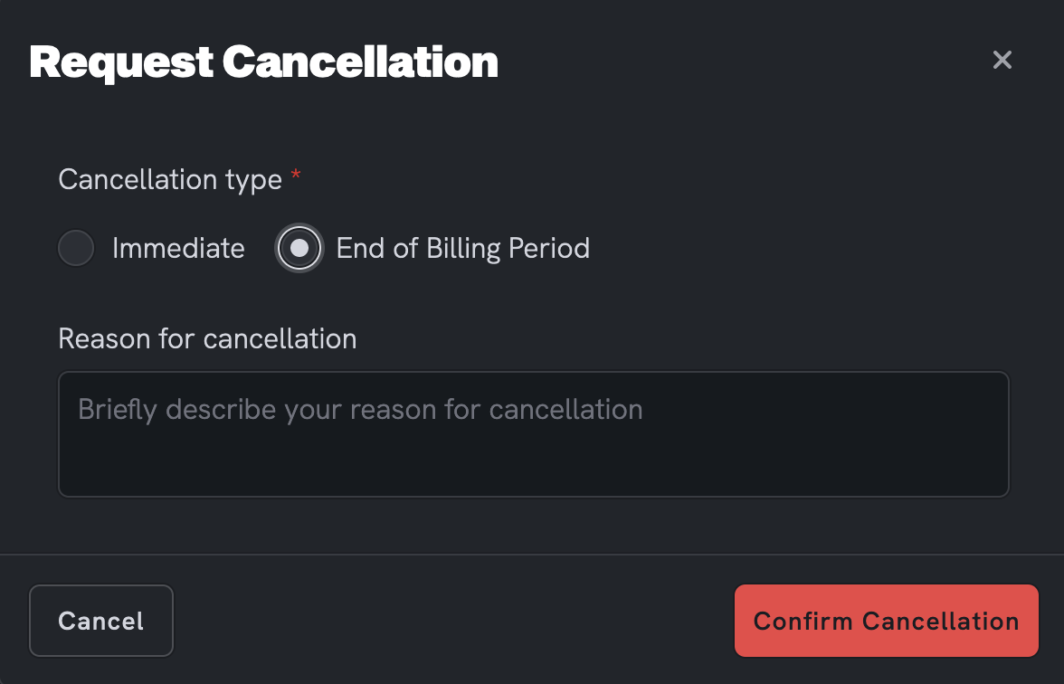 Placeholder for an image showing the cancellation types and confirmation button